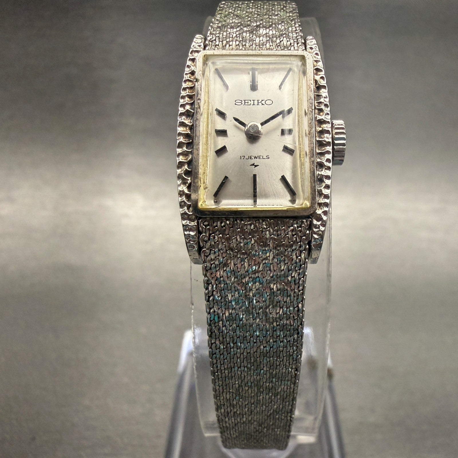 Seiko Watch Women 15mm Silver Dial Silver Tone Rectangle 10-3580 Works5
