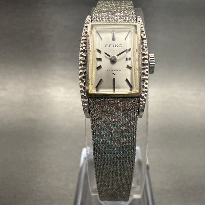 Seiko Watch Women 15mm Silver Dial Silver Tone Rectangle 10-3580 Works5