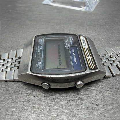 Seiko Digital Watch Men 34mm LCD Alarm Chrono Solar Silver Tone A156-5029 PARTS4