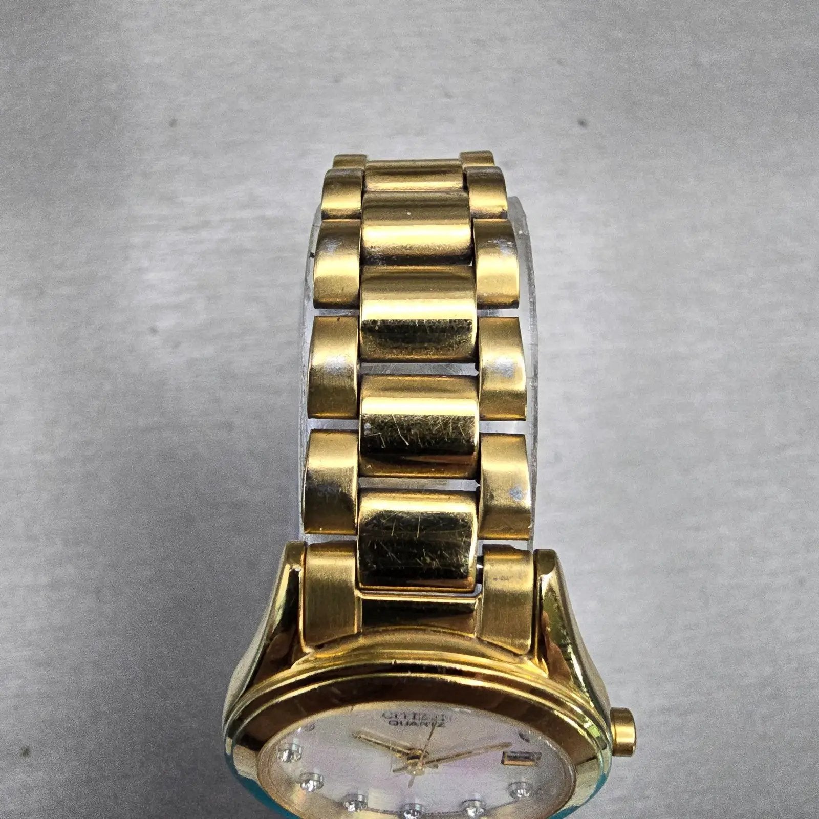 Citizen Watch Women 26mm MOP Dial Gold Tone Gemmed Date 1012-S075688 New Battery4