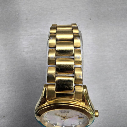 Citizen Watch Women 26mm MOP Dial Gold Tone Gemmed Date 1012-S075688 New Battery4