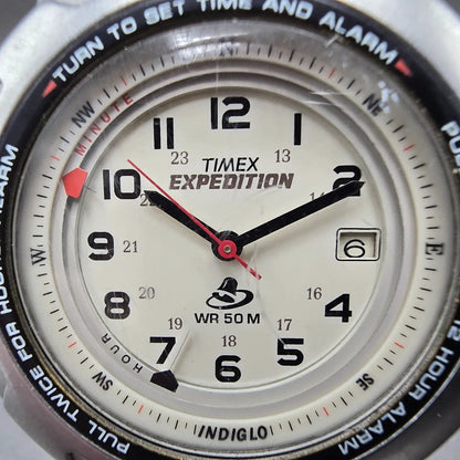 Timex Shenmue Watch Men 39mm Cream Dial Silver Date Alarm Round New Battery1
