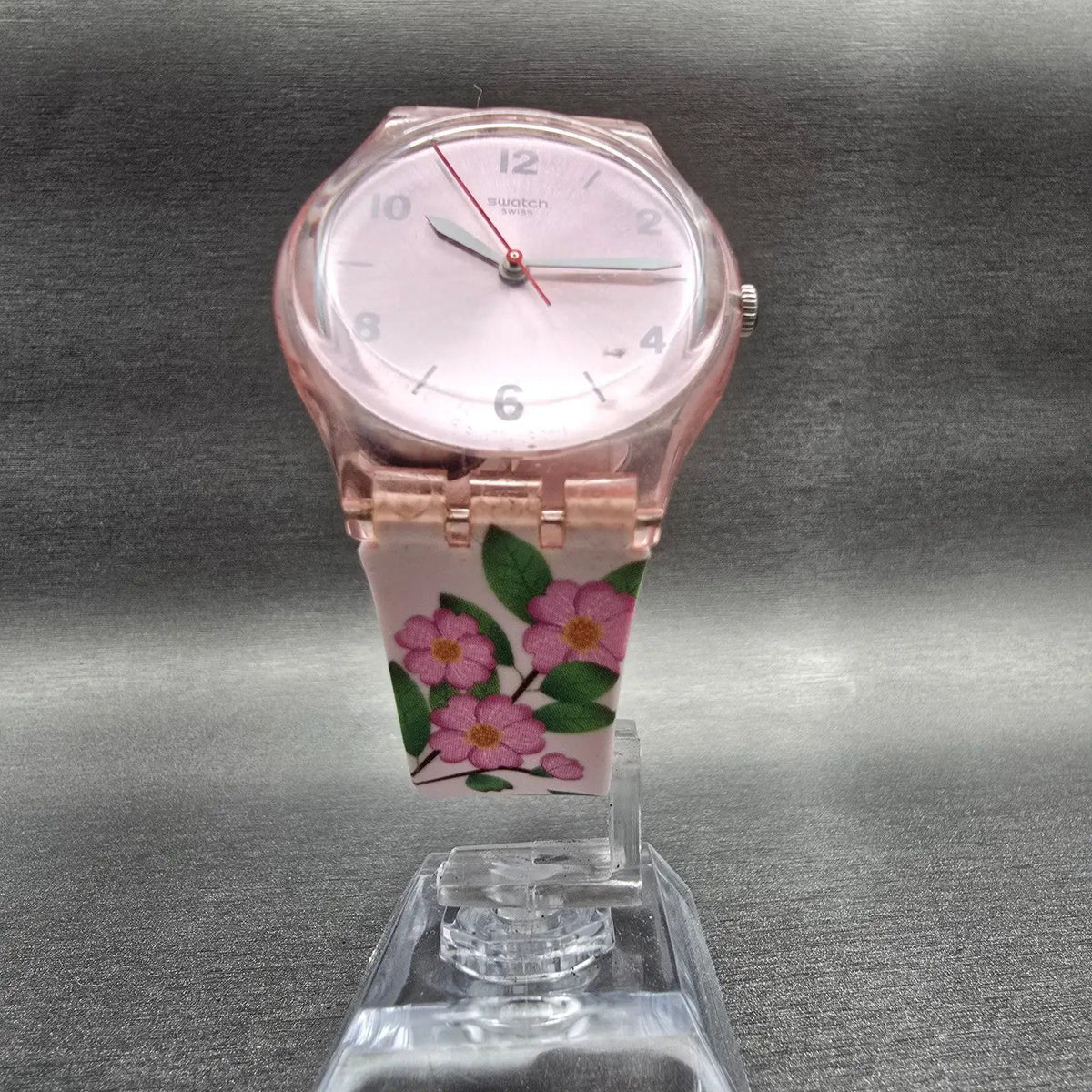Swatch Merry Berry Watch Women 34mm Pink Dial Clear Case Round GP150 New Battery7