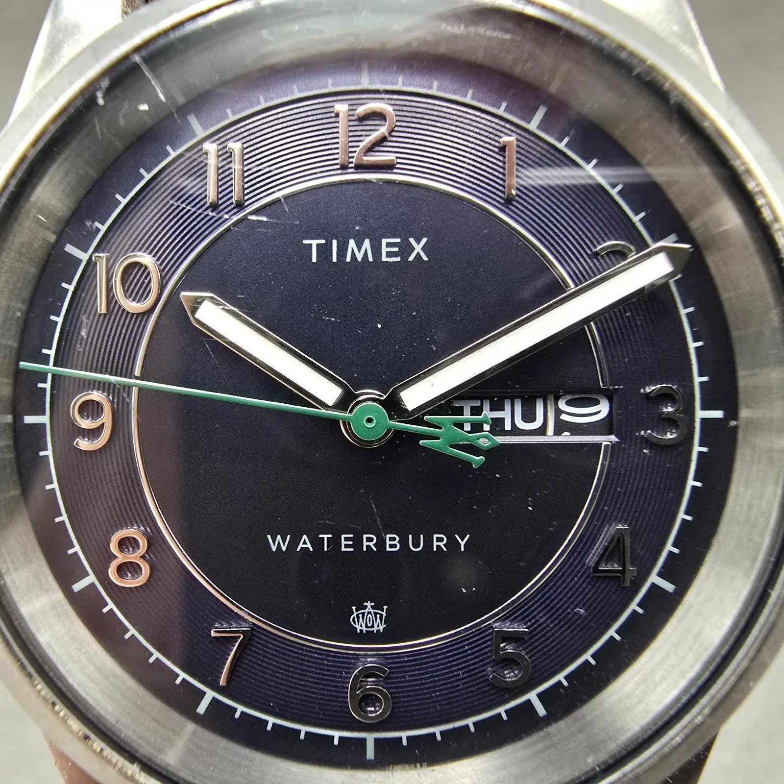 Timex Waterbury Traditional Watch Men 39mm Blue Dial Steel Daydate New Battery1