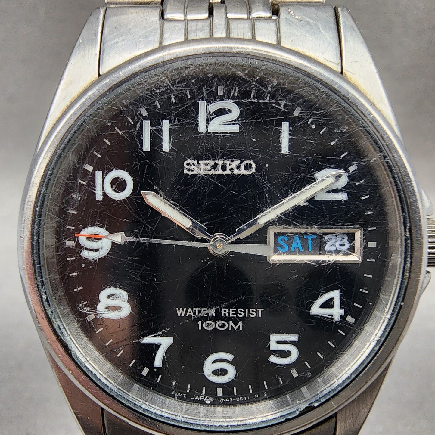 Seiko Watch Men 35mm Black Dial Silver Tone Daydate Round 7n438329 New Battery1