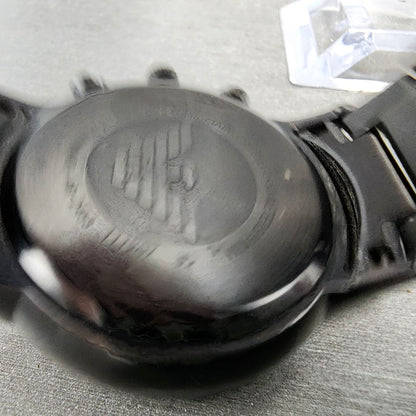 Emporio Armani Chronograph Watch Men 43mm Black Dial Black Tone New Battery9
