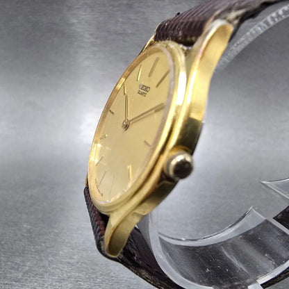 Seiko Watch Men 30mm Gold Dial Gold Tone Round 6530-6140 VTG PARTS3