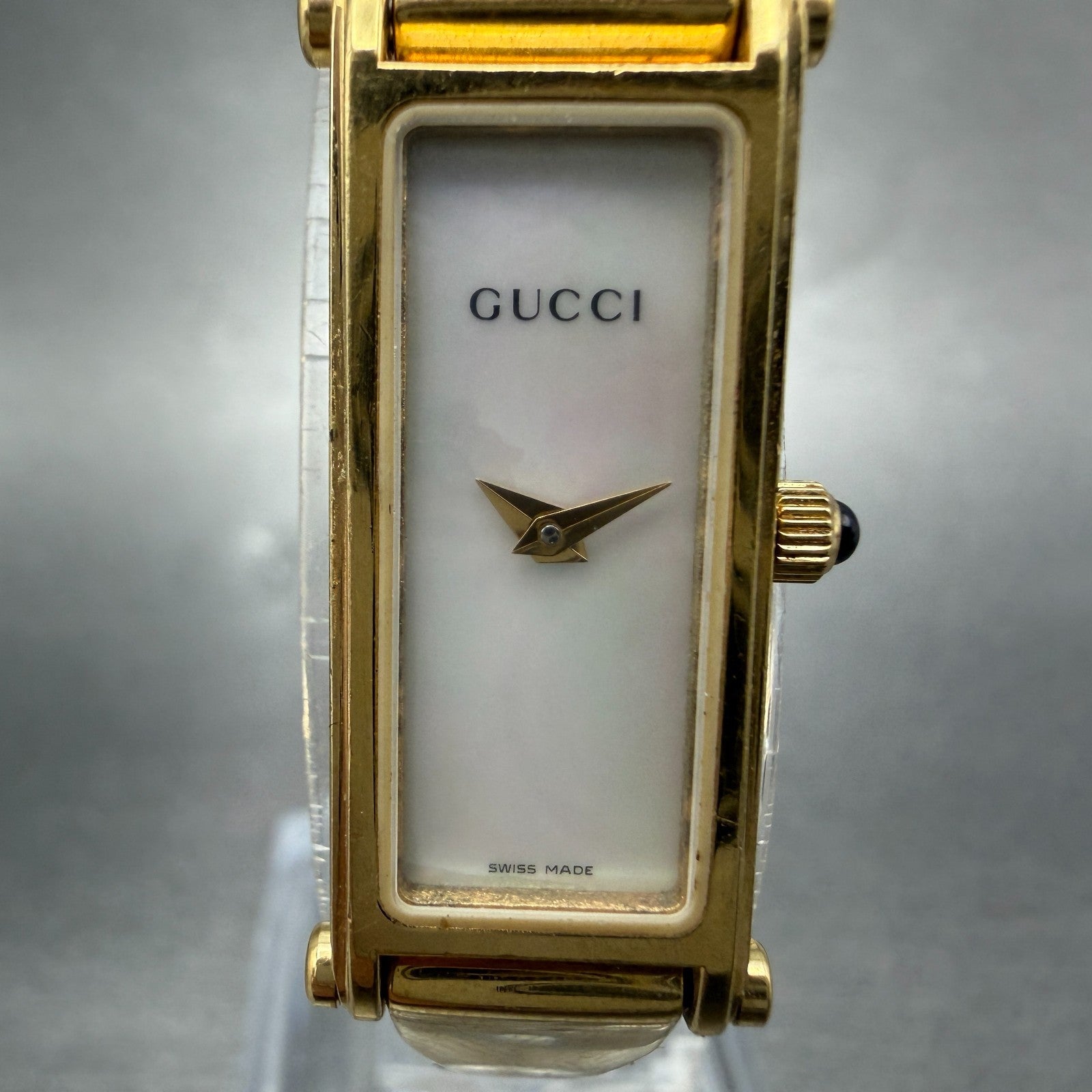 Gucci 1500L Tank Watch Women 12mm MOP Dial Gold Rectangle Bangle New battery ABC1