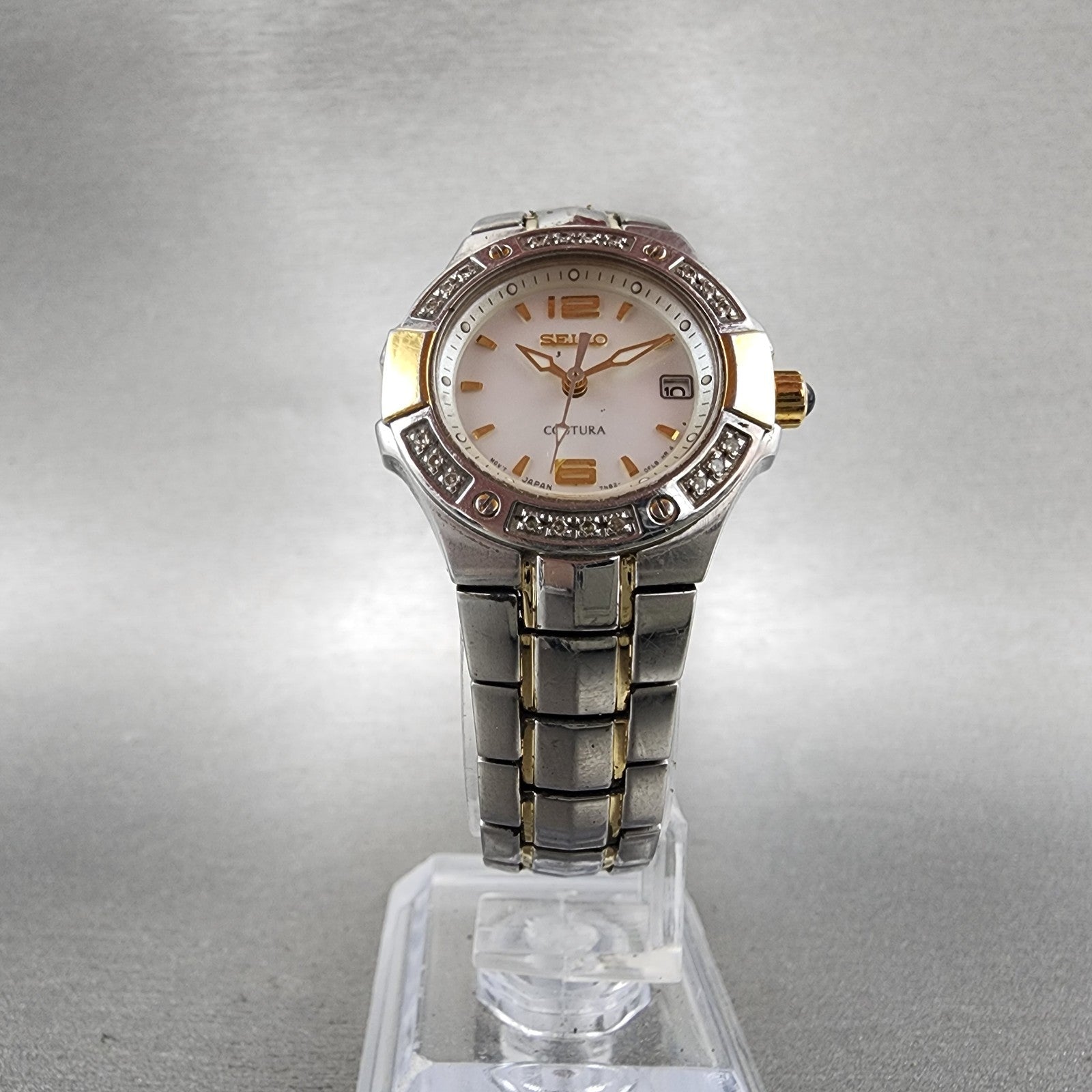 Seiko Watch Women 27mm MOP Dial Two To Date Round Diamonds 7n820CG0 New Batt6