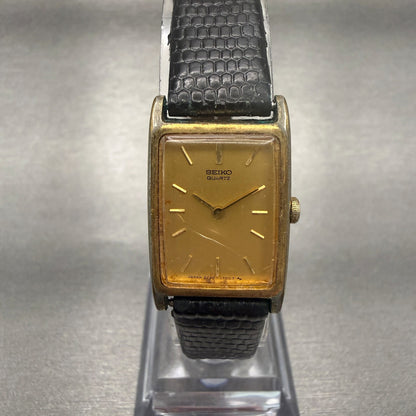 Seiko Tank Watch Women 17mm Gold Dial Gold Tone Rectangle 2020-5830 New Battery0