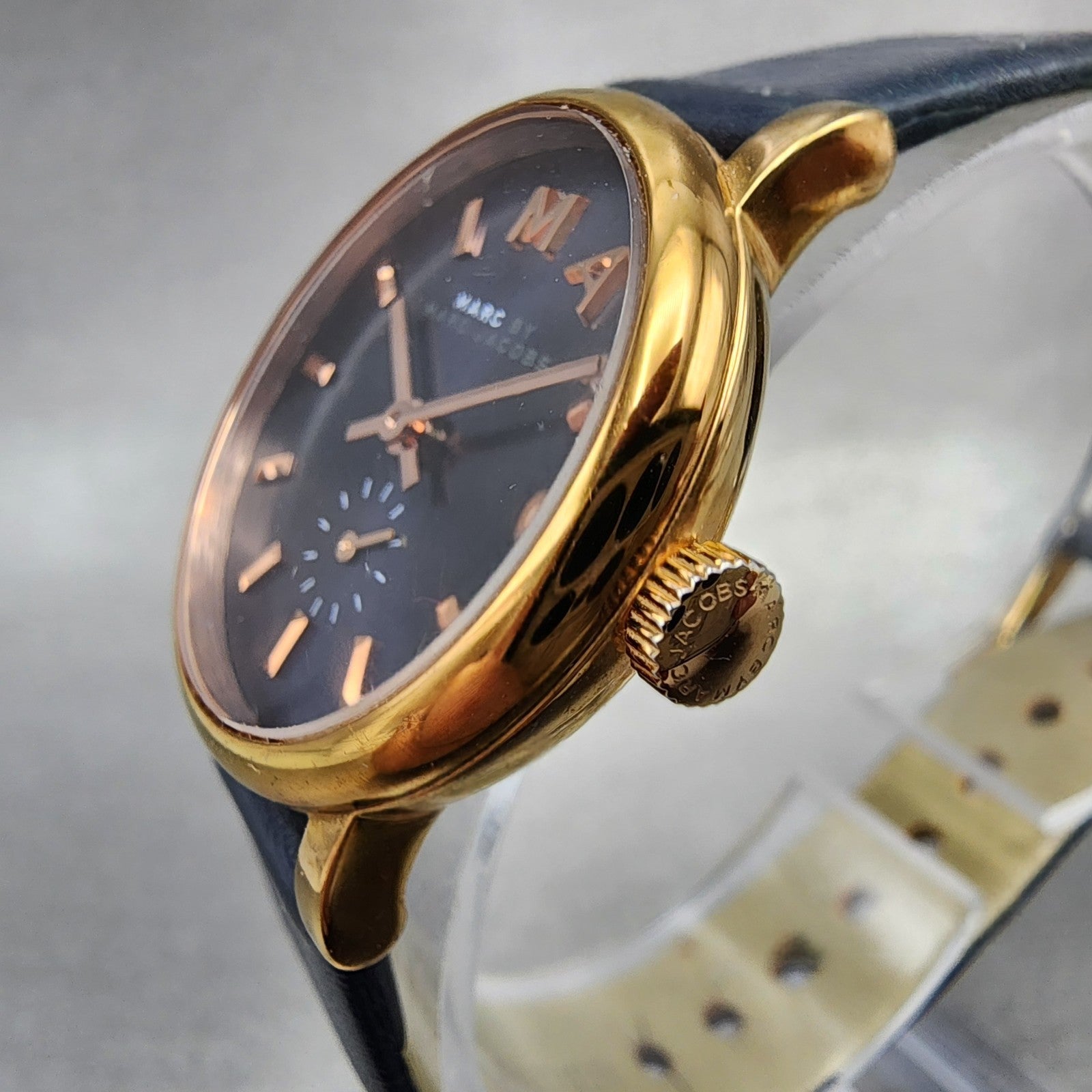 Marc Jacobs Baker Watch Women 28mm Blue Dial Rose Gold Tone Small Seconds Runs2