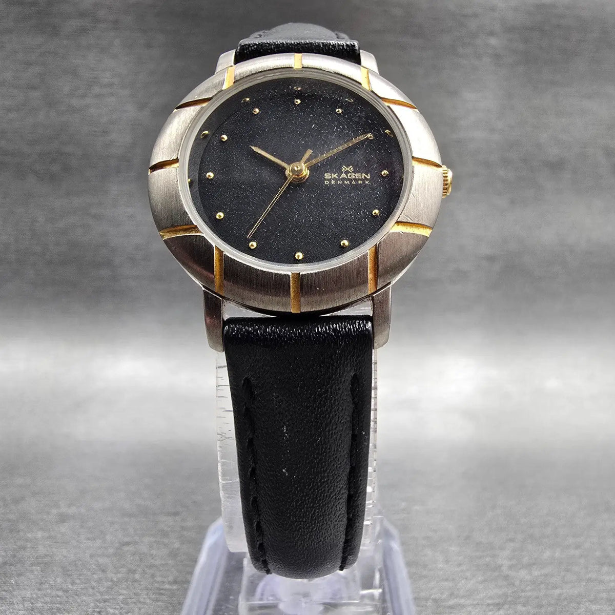 Skagen Watch Women 26m Gray Dial Two Tone Round 3SGSB Leather Band New Battery5