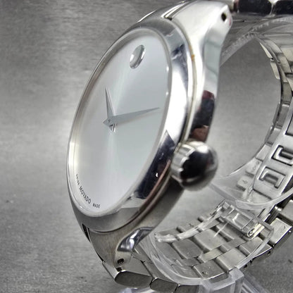Movado Museum Watch Men 41mm Silver Dial Silver Tone 01.1.14.1085 New Battery2