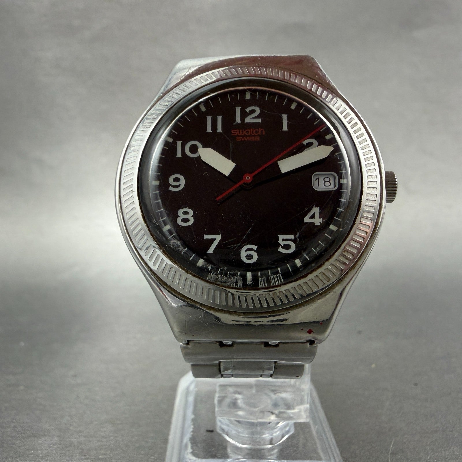 Swatch Irony Uomo d'Onore Watch Men 37mm Black Dial Steel Date Round New Battery5
