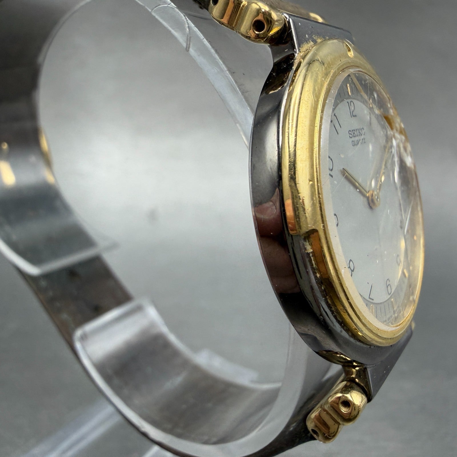 Seiko Watch Men 30mm Silver Dial Two Tone Round 6530-6129 New Battery Vintage3