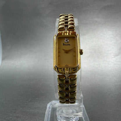 Bulova Tank Watch Women 14mm Champagne Dial Gold Tone Rectangle 97P77 NewBattery5