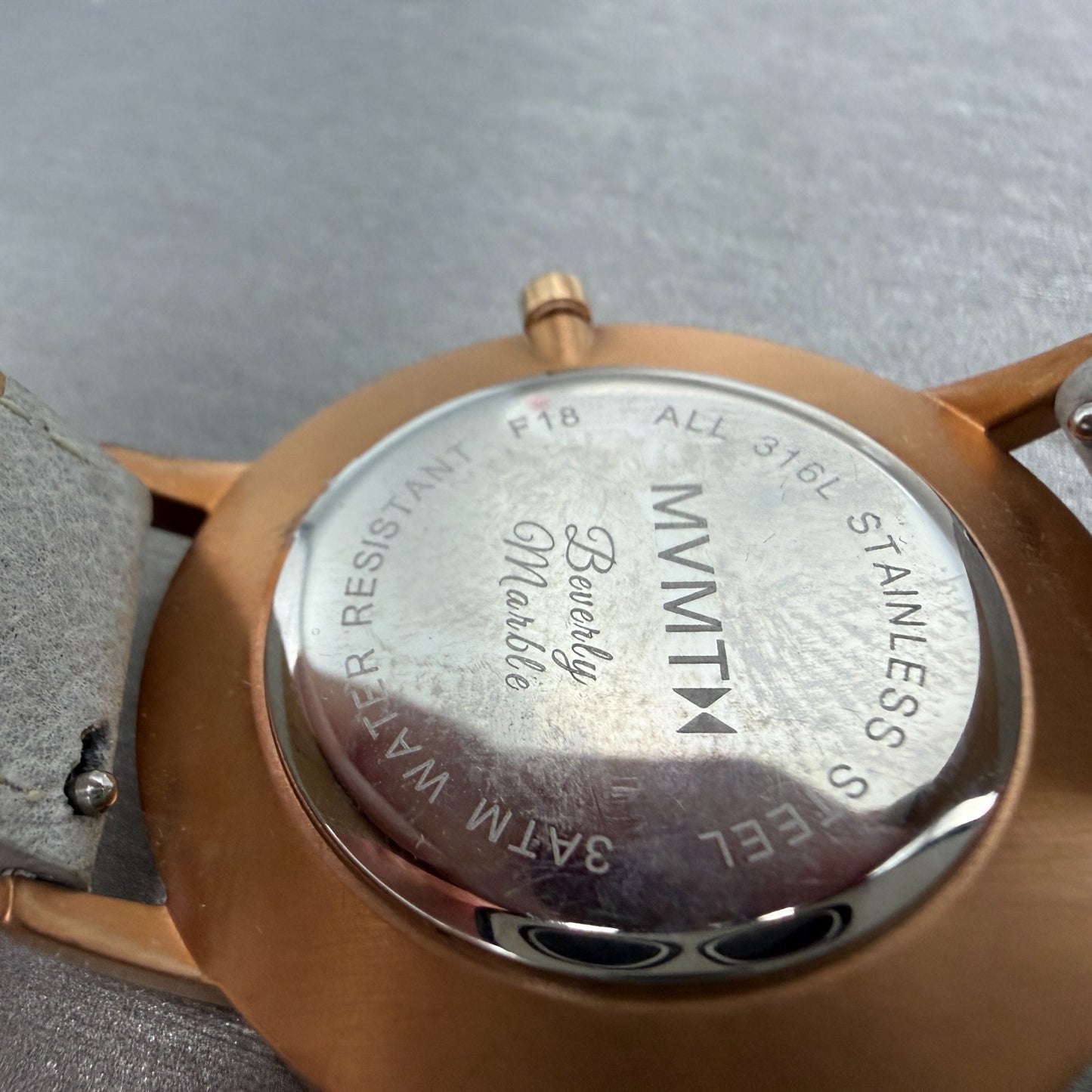 MVMT Boulevard Watch Women 38mm White Stone Dial Rose Gold Leather New Battery A9