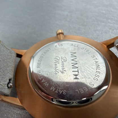 MVMT Boulevard Watch Women 38mm White Stone Dial Rose Gold Leather New Battery A9