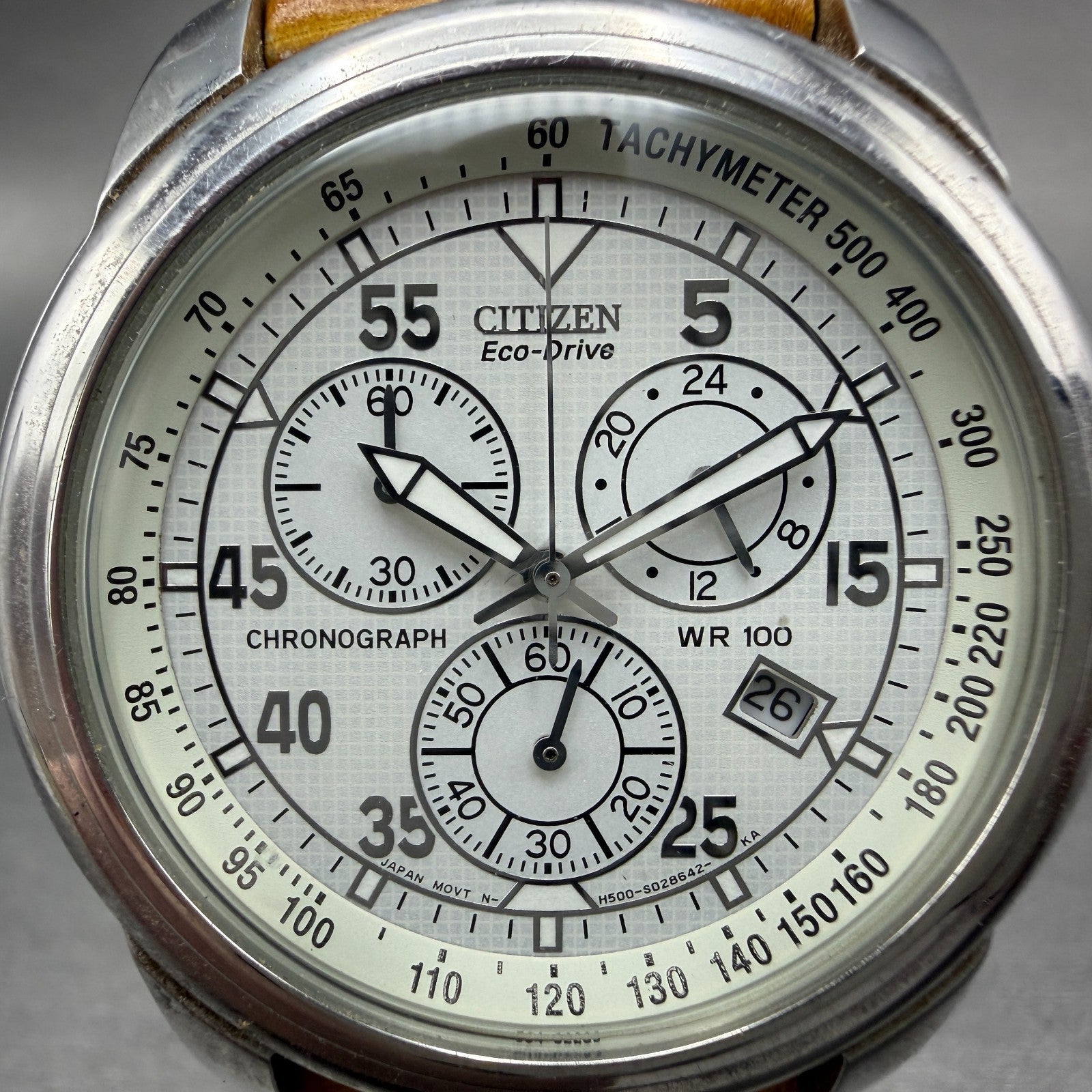 Citizen Eco-Drive Chrono Watch Men 40mm White Dial Steel Date H500-S015600 Runs1