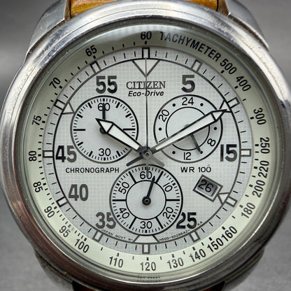 Citizen Eco-Drive Chrono Watch Men 40mm White Dial Steel Date H500-S015600 Runs1