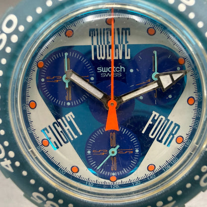 Swatch Aqua Chrono Orange Juice Watch Men 38mm Blue Dial Clear SEK104 New Batt1