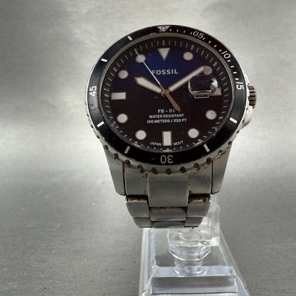 Fossil FB-01 Dive Watch Men 42mm Blue Dial Silver Tone Date FS5668 New Battery5