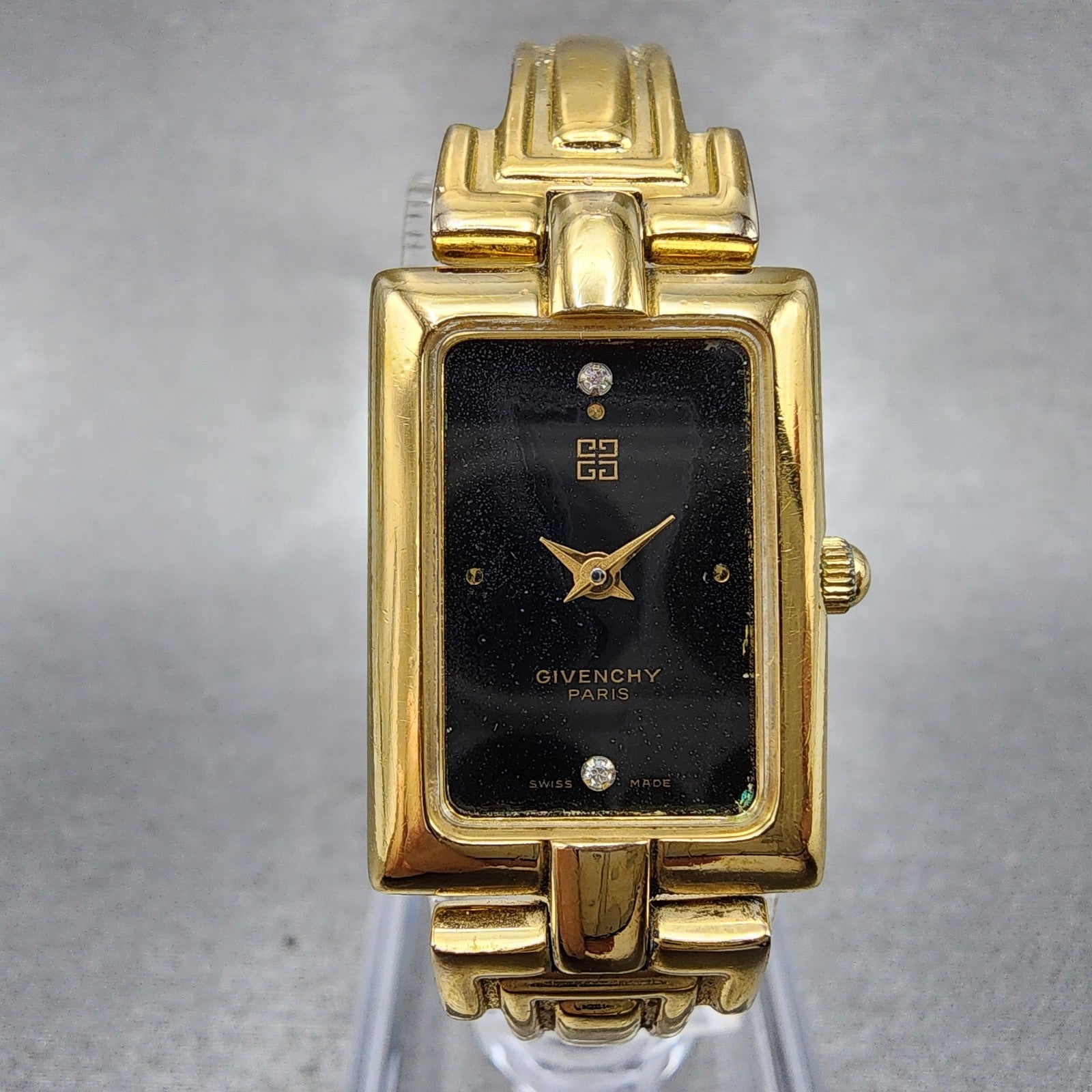 Givenchy Tank Watch Women 17mm Black Dial Gold Tone Rectangle New Battery0