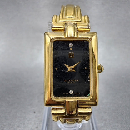Givenchy Tank Watch Women 17mm Black Dial Gold Tone Rectangle New Battery0