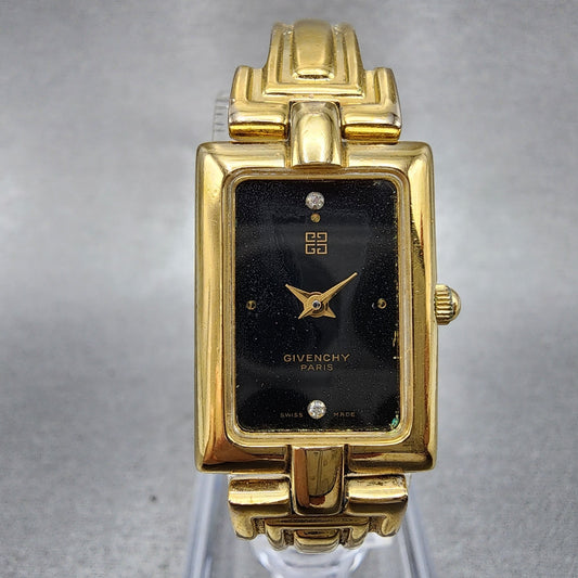 Givenchy Tank Watch Women 17mm Black Dial Gold Tone Rectangle New Battery0