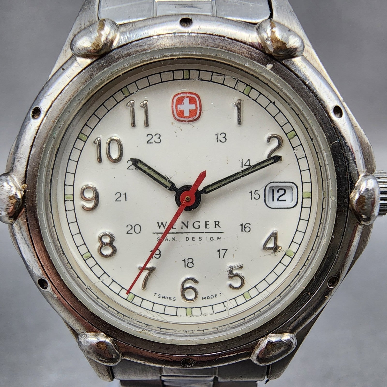 Wenger SAK Design Watch Women 29mm White Dial Steel Date Round New Battery1