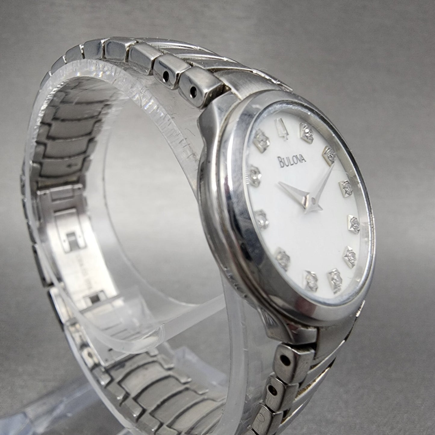 Bulova Watch Women 25mm MOP Dial Stainless Steel Diamond Accents new Battery3