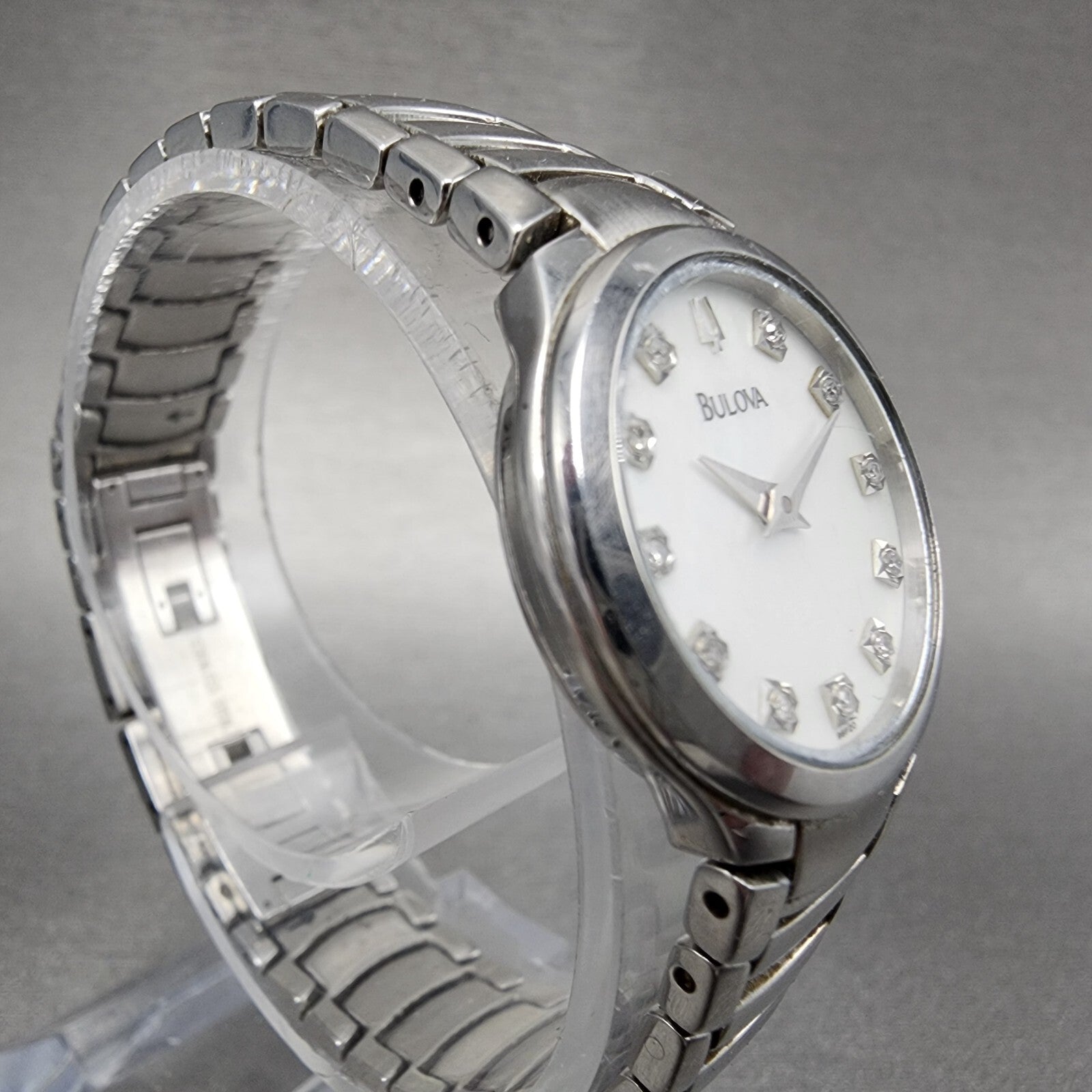 Bulova Watch Women 25mm MOP Dial Stainless Steel Diamond Accents new Battery3