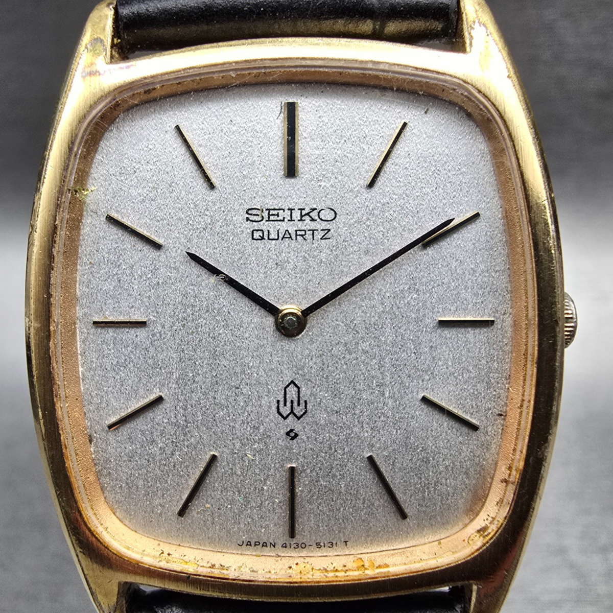 Seiko Watch Men 29mm Silver Dial Gold Tone Rectangle 4130-5130 New Battery1