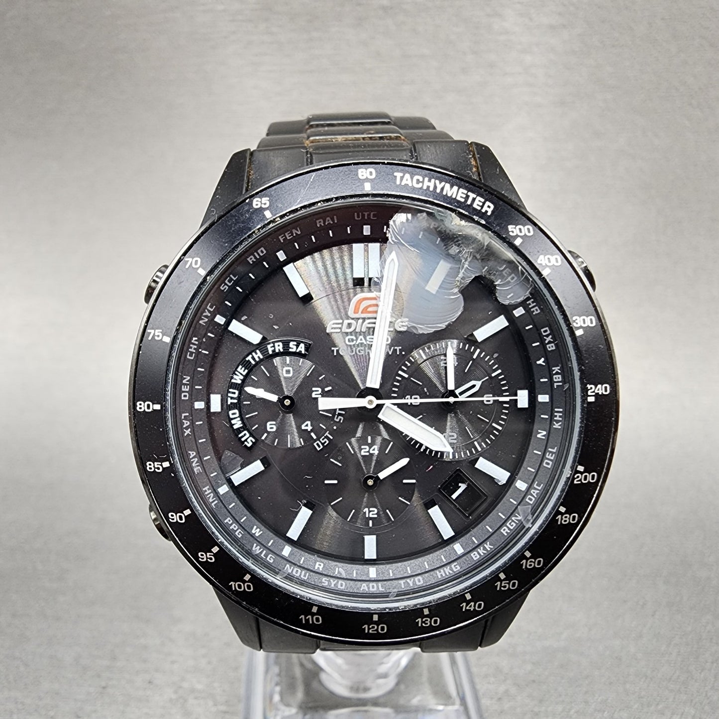 Casio Edifice Watch Men 41mm Black Dial Black Tone Date Round EQW550 PARTS0