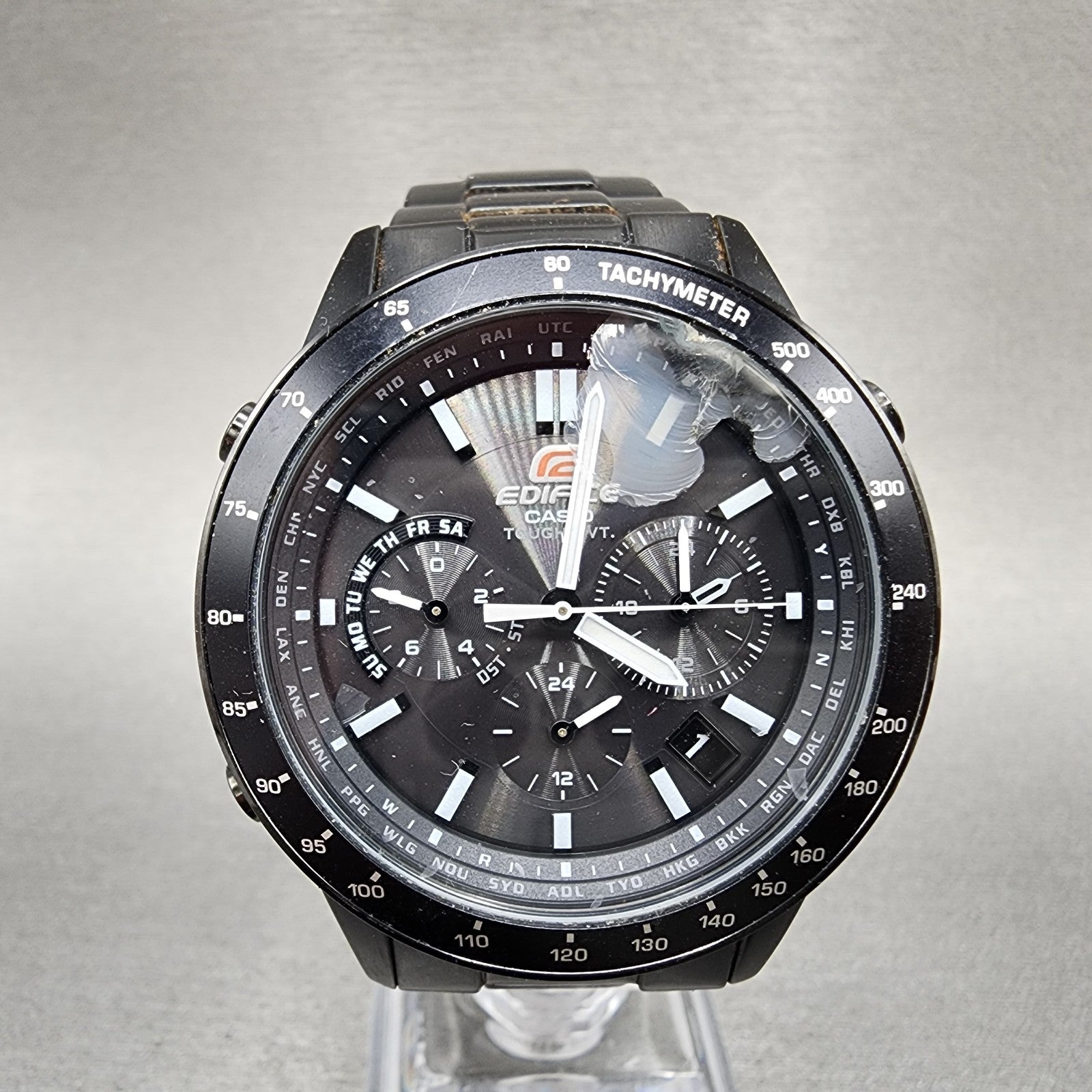 Casio Edifice Watch Men 41mm Black Dial Black Tone Date Round EQW550 PARTS0