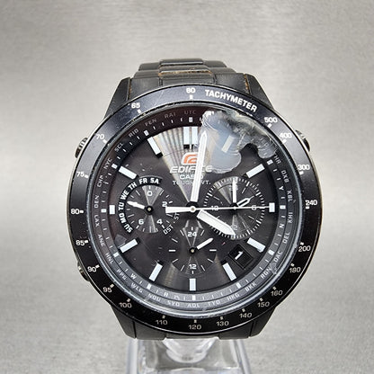 Casio Edifice Watch Men 41mm Black Dial Black Tone Date Round EQW550 PARTS0