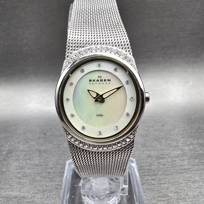 Skagen Watch Women 23mm MOP Dial Silver Tone Gemmed Oval 686XSGSC New Battery0