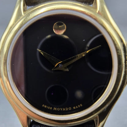 Movado Museum Watch Women 28mm Black Dial Gold Tone Round 87 E4 0823 New Batt JN1
