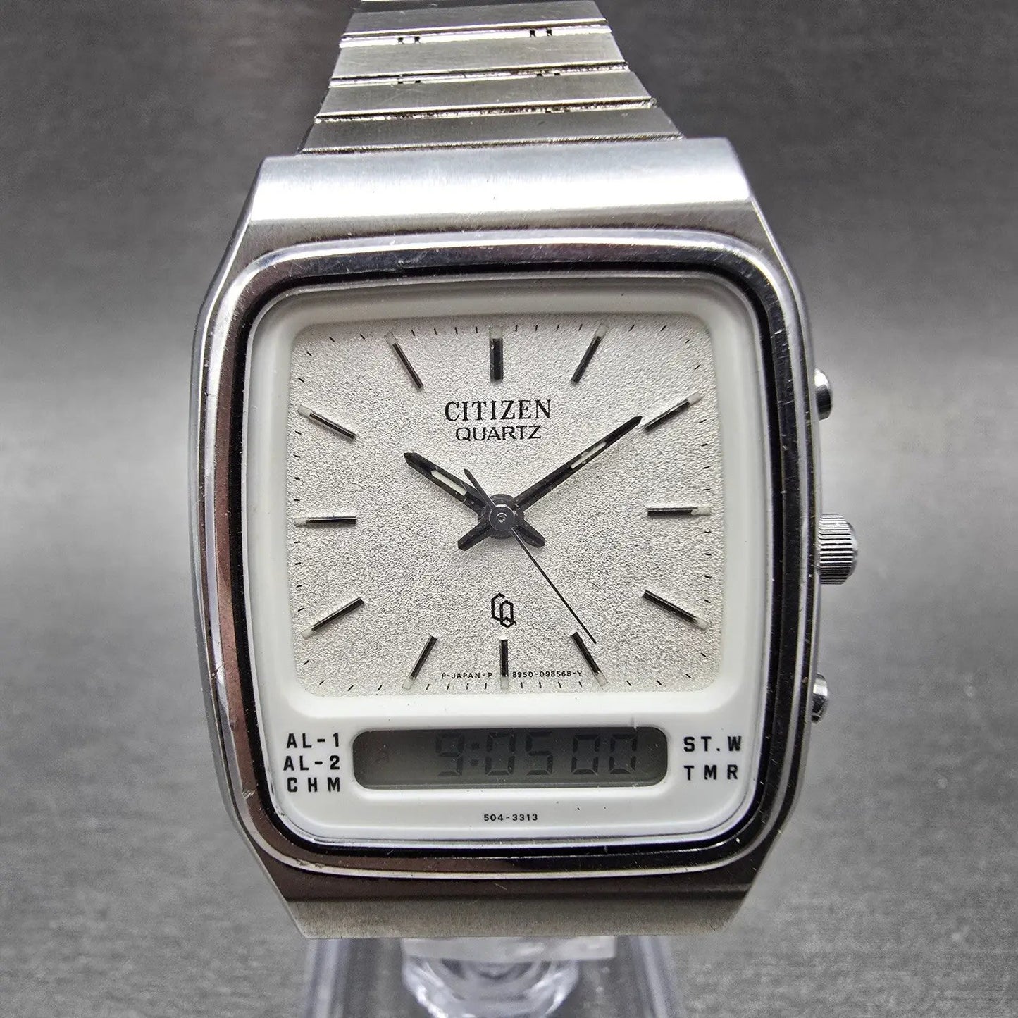 Citizen CQ Analog Digital Watch Men 31mm White Dial Steel Alarm Chronograph READ0