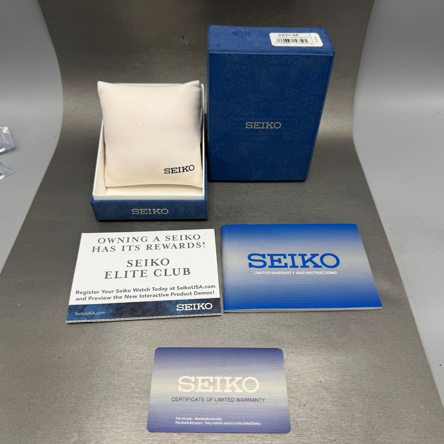 Seiko Presentation Watch Box Case Blue Cardboard W/Manuals Pillow P50