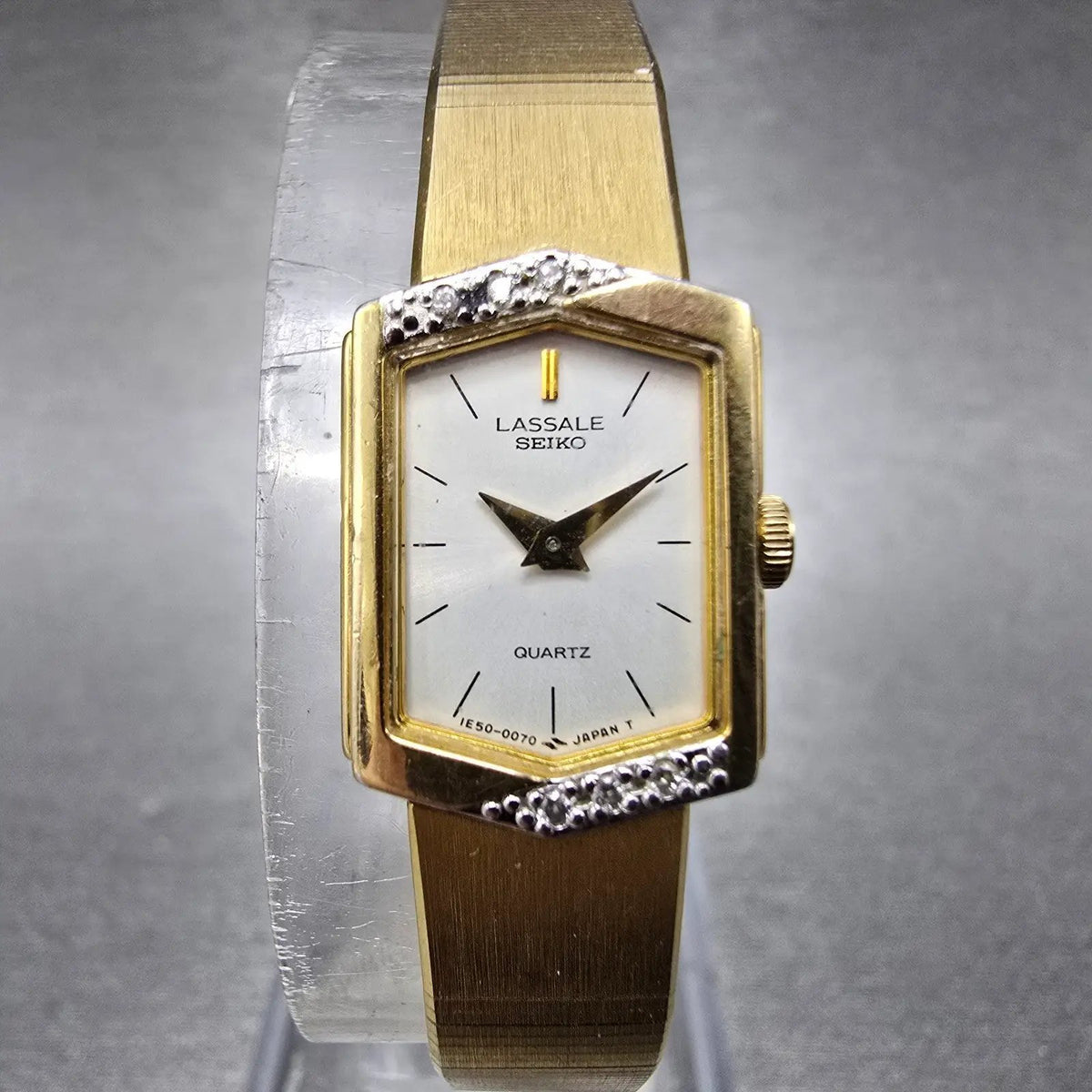 Seiko Lassale Watch Women 13mm White Dial Gold Hexagon Diamond 1E50-5039 PARTS0