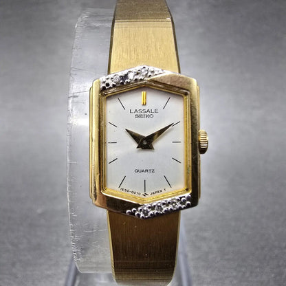 Seiko Lassale Watch Women 13mm White Dial Gold Hexagon Diamond 1E50-5039 PARTS0