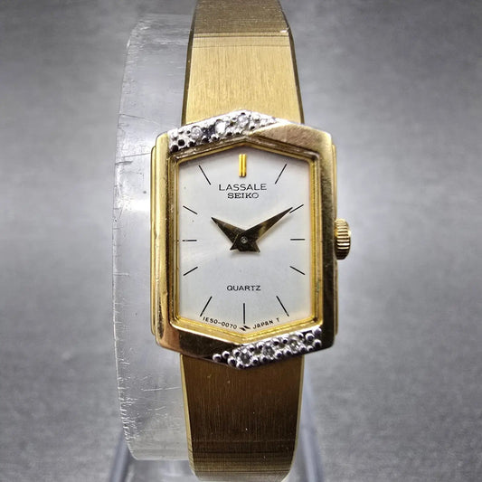 Seiko Lassale Watch Women 13mm White Dial Gold Hexagon Diamond 1E50-5039 PARTS0