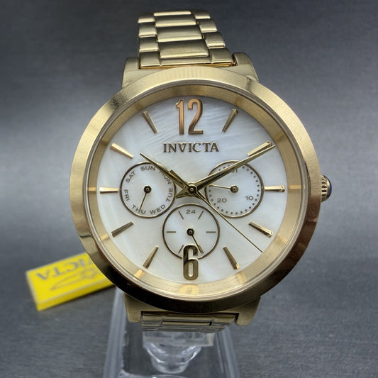 Invicta Angel Watch Women 39mm MOP Dial Gold Tone Daydate Round 31084 New Batt0