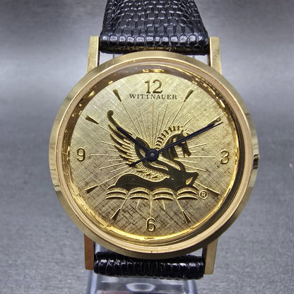 Wittnauer Pegasus Watch Men 34mm Gold Dial Gold Tone Round New Battery VTG0