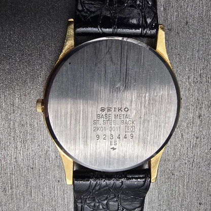 Seiko Watch Men 31mm Black Dial Gold Tone Round 2K01-0011 New Battery Vintage10