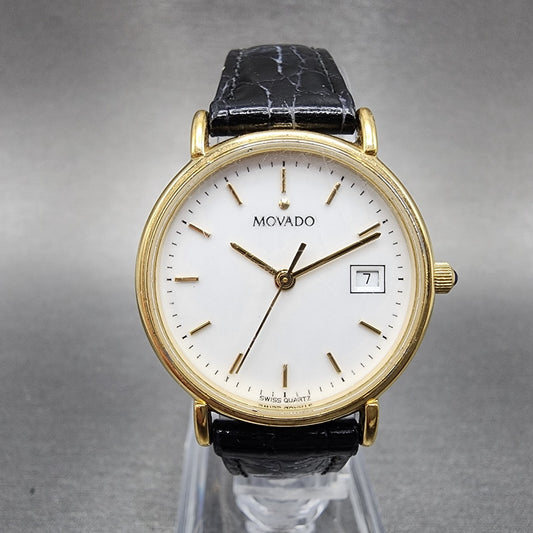 Movado Watch Women 28mm White Dial Gold Tone Date Round 87A30837 New Battery0