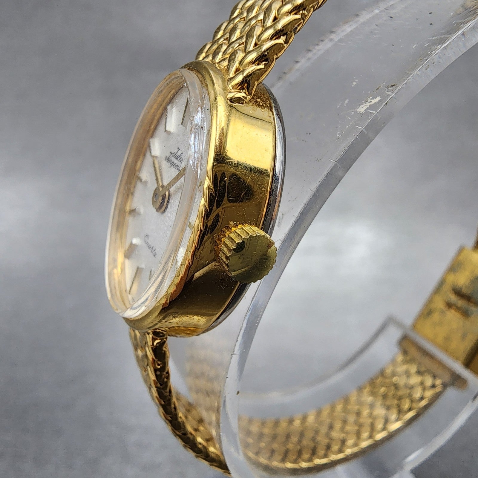 Jules Jurgenson Watch Women 17mm Champagne Dial Gold Tone Mesh Band New Battery2