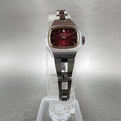 Seiko Watch Women 18mm Red Dial Stainless Steel Rectangle Manual Wind Runs VTG4