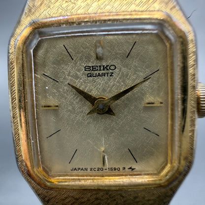 Seiko Watch Women 17mm Champagne Dial Gold Tone Rectangle 2C20-5789 New Battery31